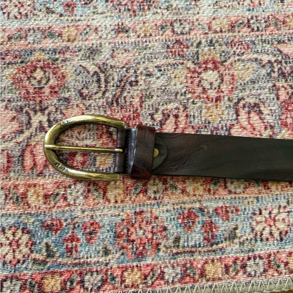 Women’s Dark Brown Leather Belt with Brass Oval Buckle